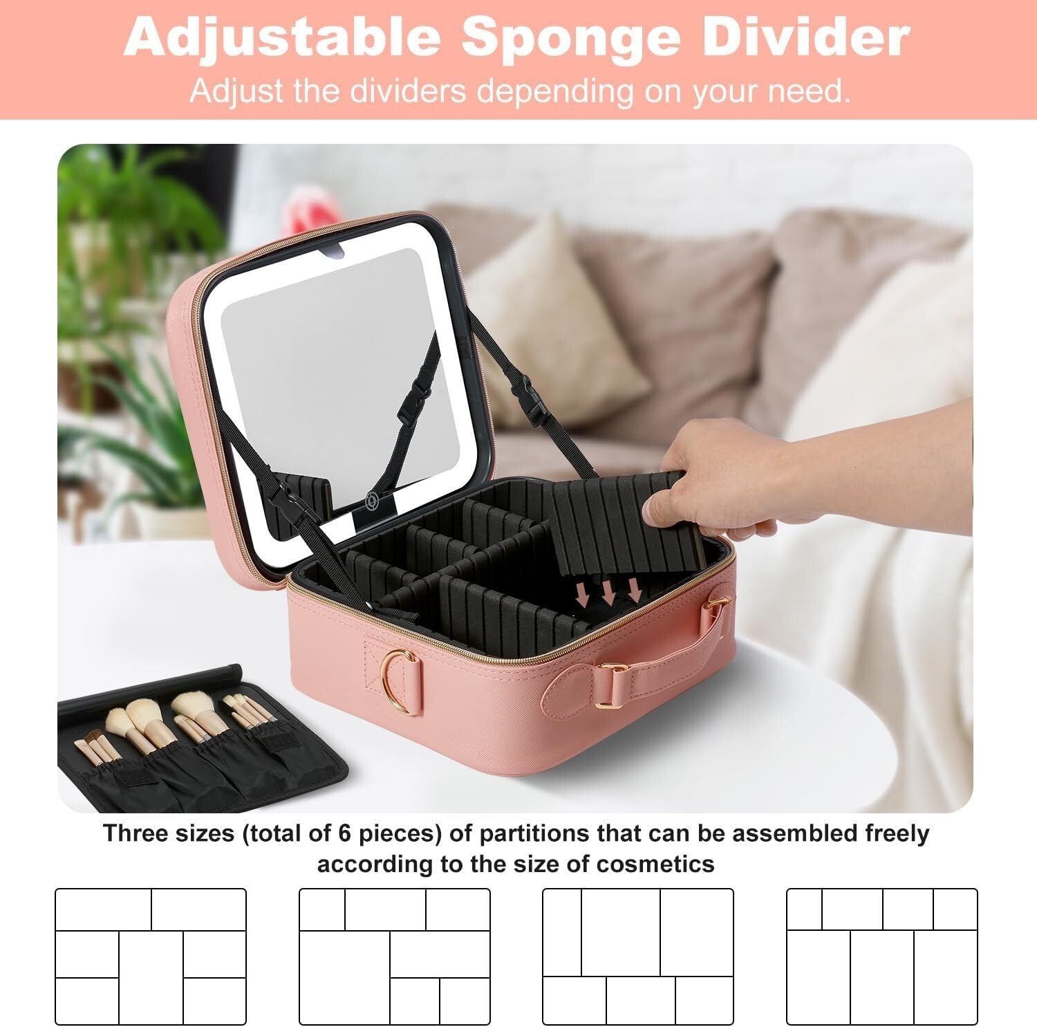 Elegant Travel Makeup Case with LED Mirror, 10X Magnifier & 8 Premium Brushes