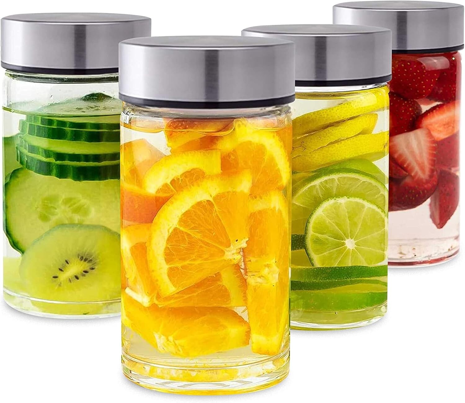 10oz Wide Mouth Glass Bottles with Stainless Steel Lids - Leakproof Beverage Set