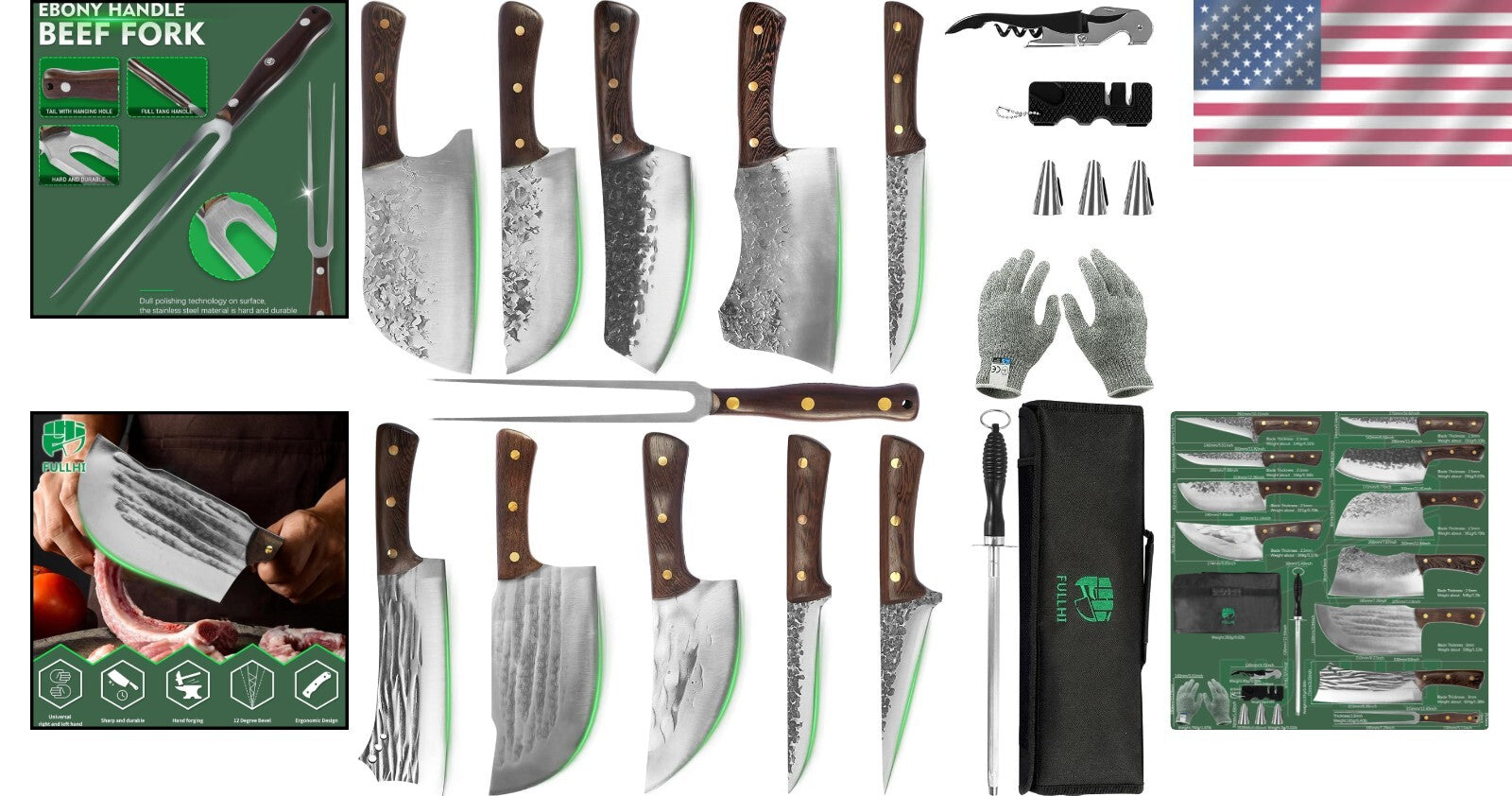 Ultimate 17-Piece Butcher Knife Set - Carbon Steel & Essential Tools Included