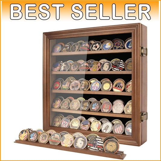 Elegant Military Challenge Coin Display Case with Toughened Glass & Shelves
