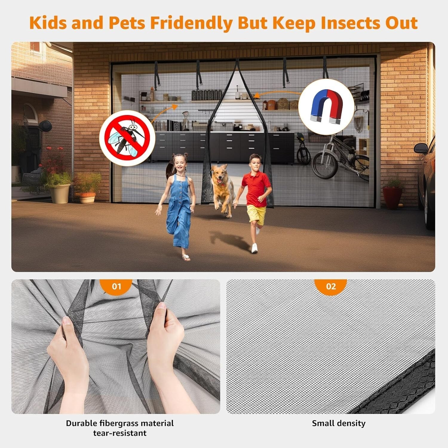 Retractable Magnetic Mesh Garage Door Screen 9x8 Ft - Hands-Free Ventilation