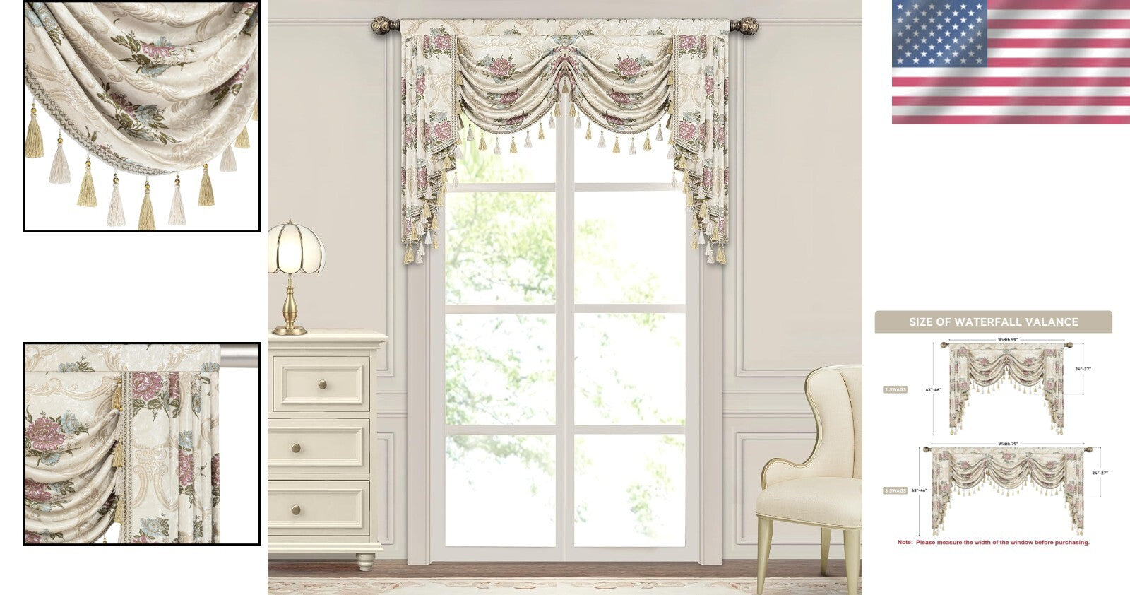 Classic Jacquard Swag Valance with Tassels - Perfect for Weddings & Holidays