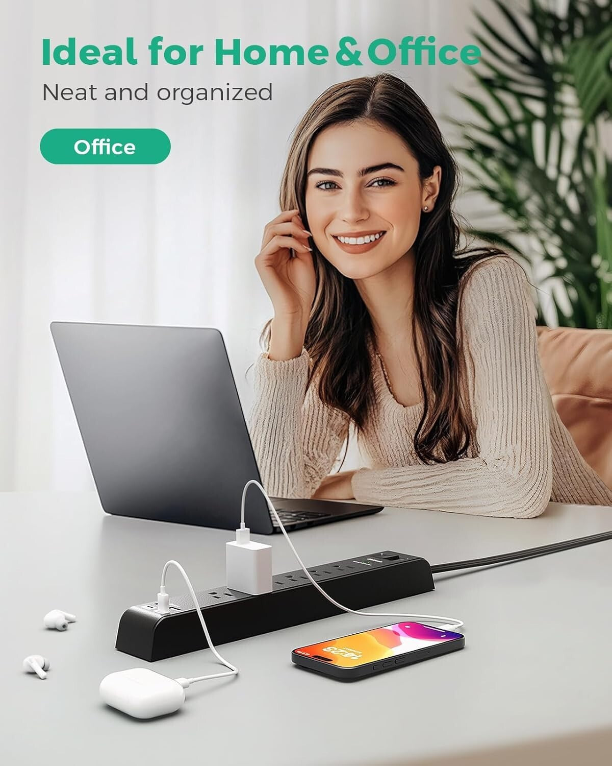 Versatile USB Charging Surge Protector Power Strip with 900 Joules Safety Rating