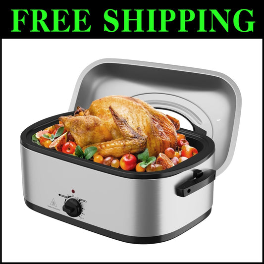 Versatile 24 Quart Electric Turkey Roaster with Cool-Touch Handles - Easy Clean