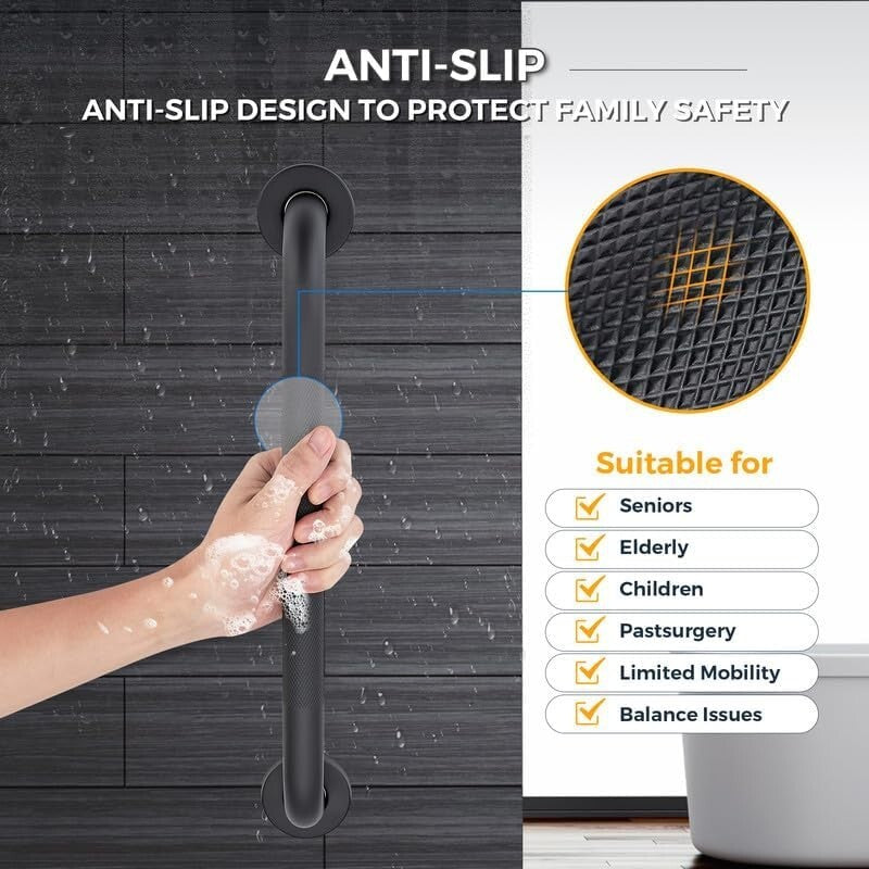 Wall-Mounted Bathroom Grab Bars - Durable 32-Inch Anti-Slip Safety Solution