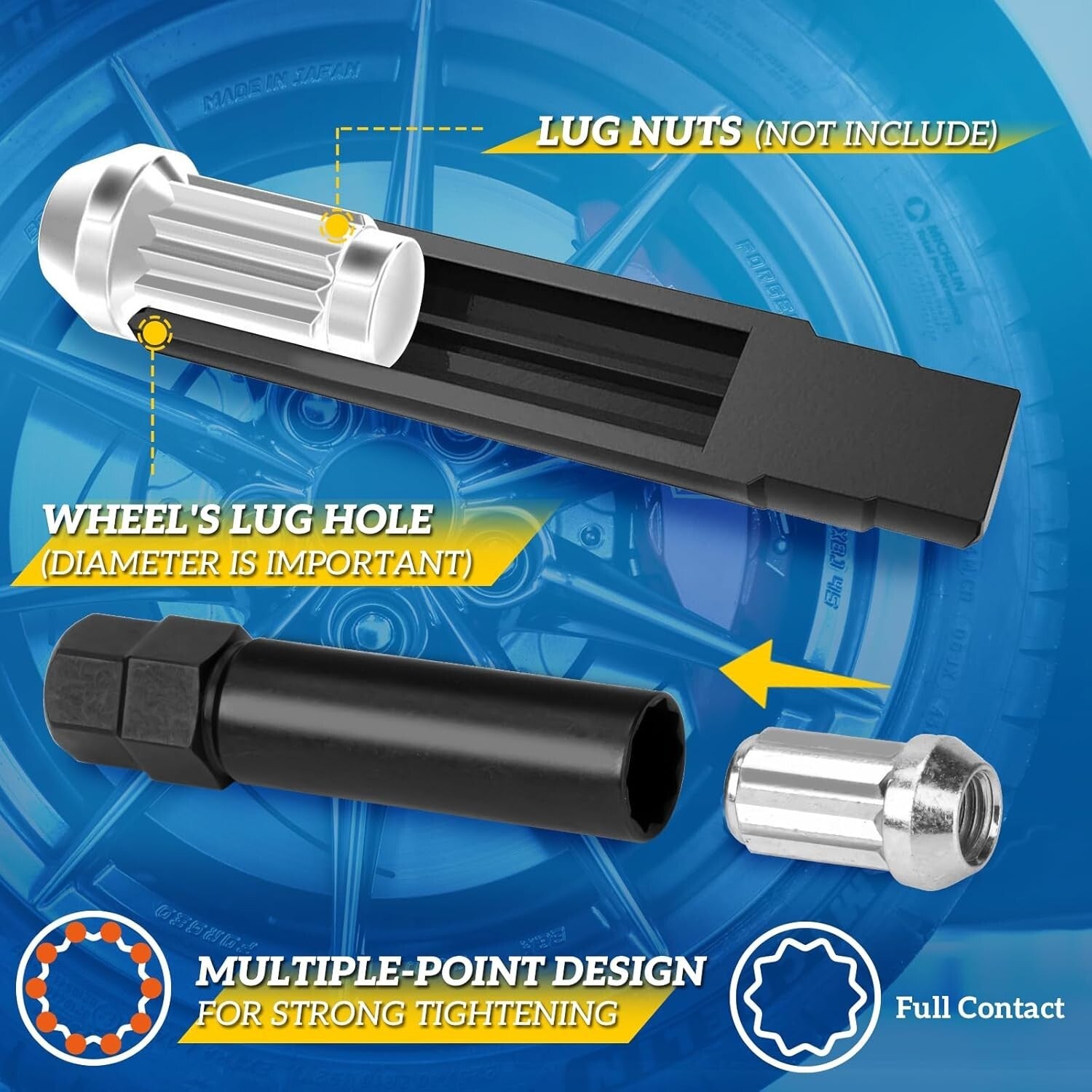 10-Spline Lug Nut Key Set - Compatible with Bimecc 3-Piece Wheel Lock Tool