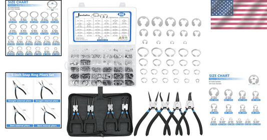 C-Clip and E-Clip Assortment Kit - 850Pcs Stainless Steel Snap Rings with Pliers