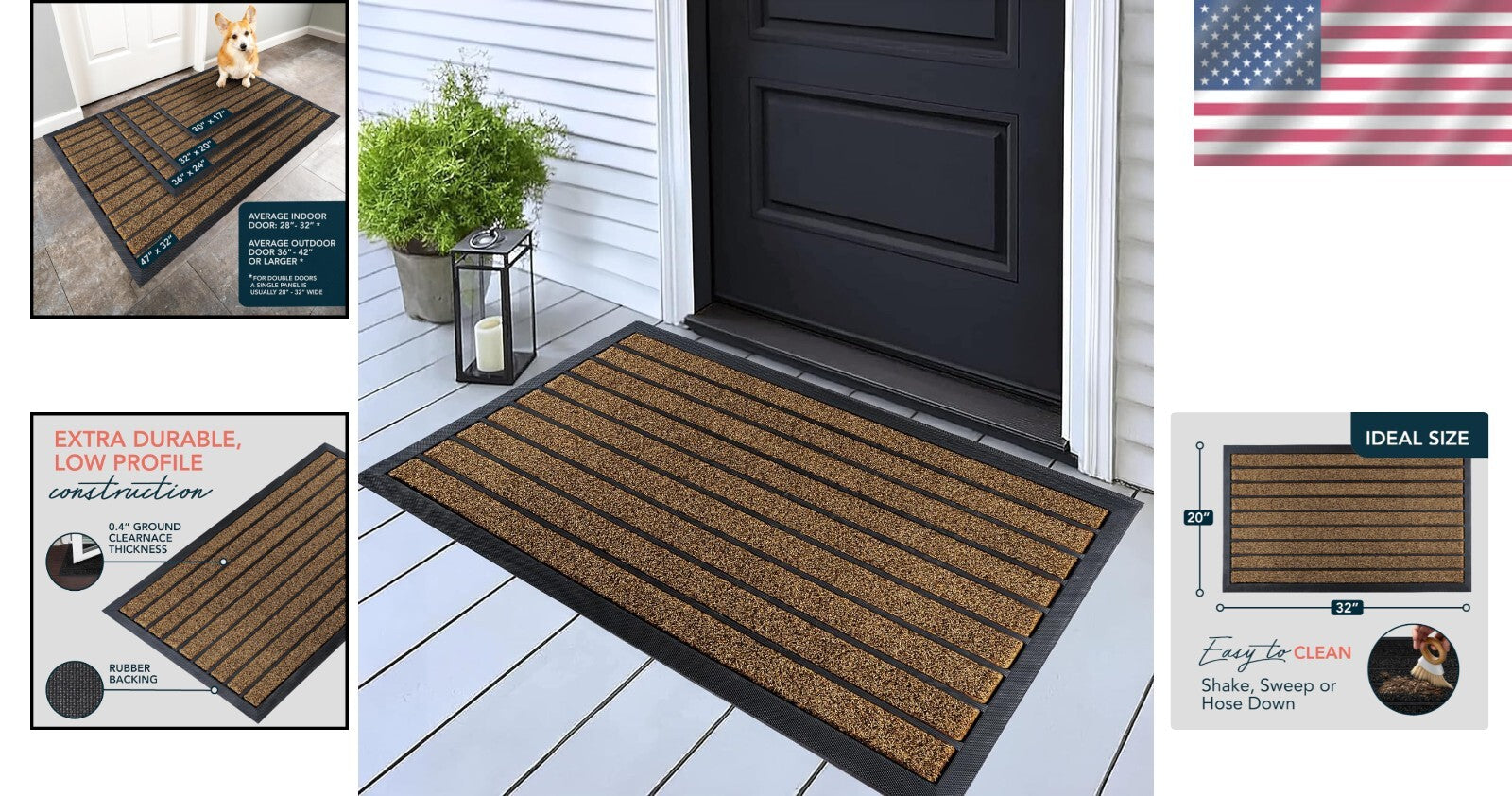 Low Profile 32" x 20" Bright Brown Door Mat - Heavy Duty Indoor/Outdoor Rug