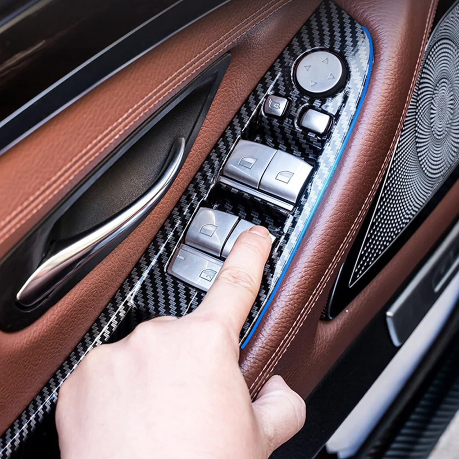 7PCS BMW F10 F11 Door Handle Kit with Carbon Fiber Switch Panels - 2010-2016