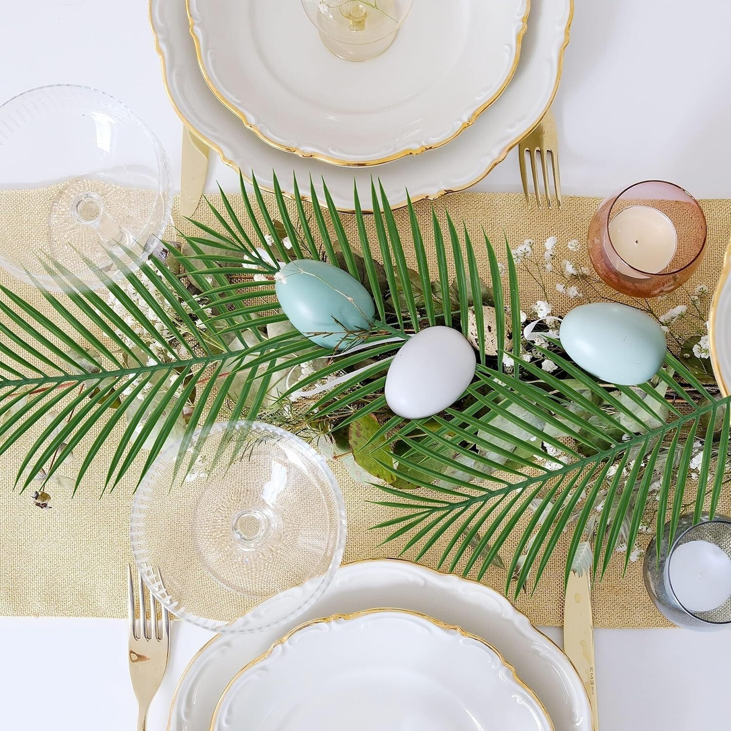 Decorative 40 Pcs Palm Leaves - Durable Fake Fronds for Lush Arrangements