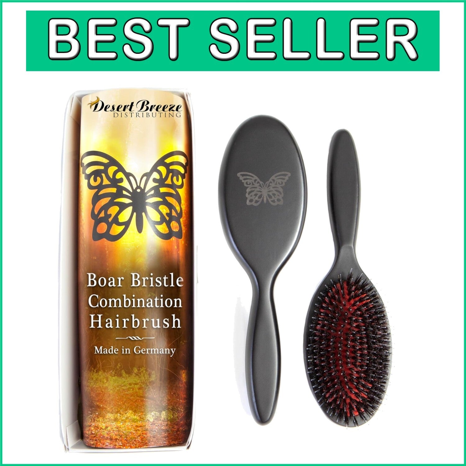 German Craftsmanship Hair Brush - Pure Boar and Nylon Pins for Smooth Styling