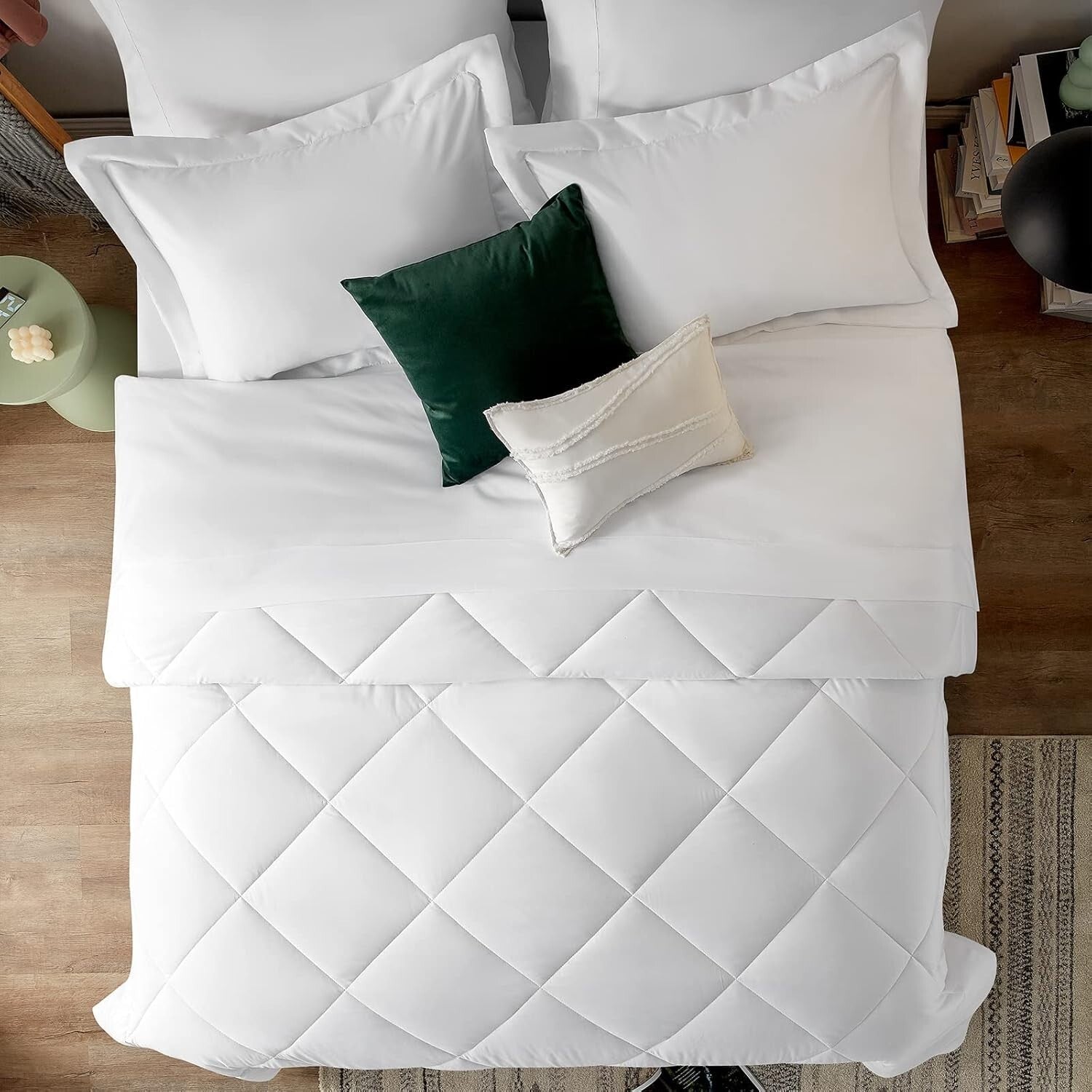 7-Piece King Size Comforter Set - Soft White Luxury Bedding for All Seasons