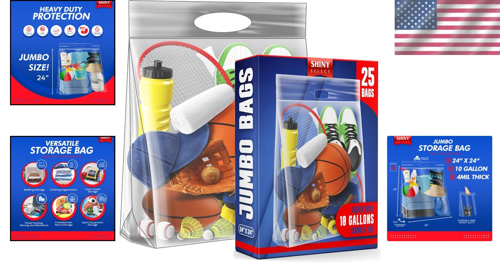 Durable 10 Gallon Zipper Storage Bags with Handle - Perfect for Moving & Camping