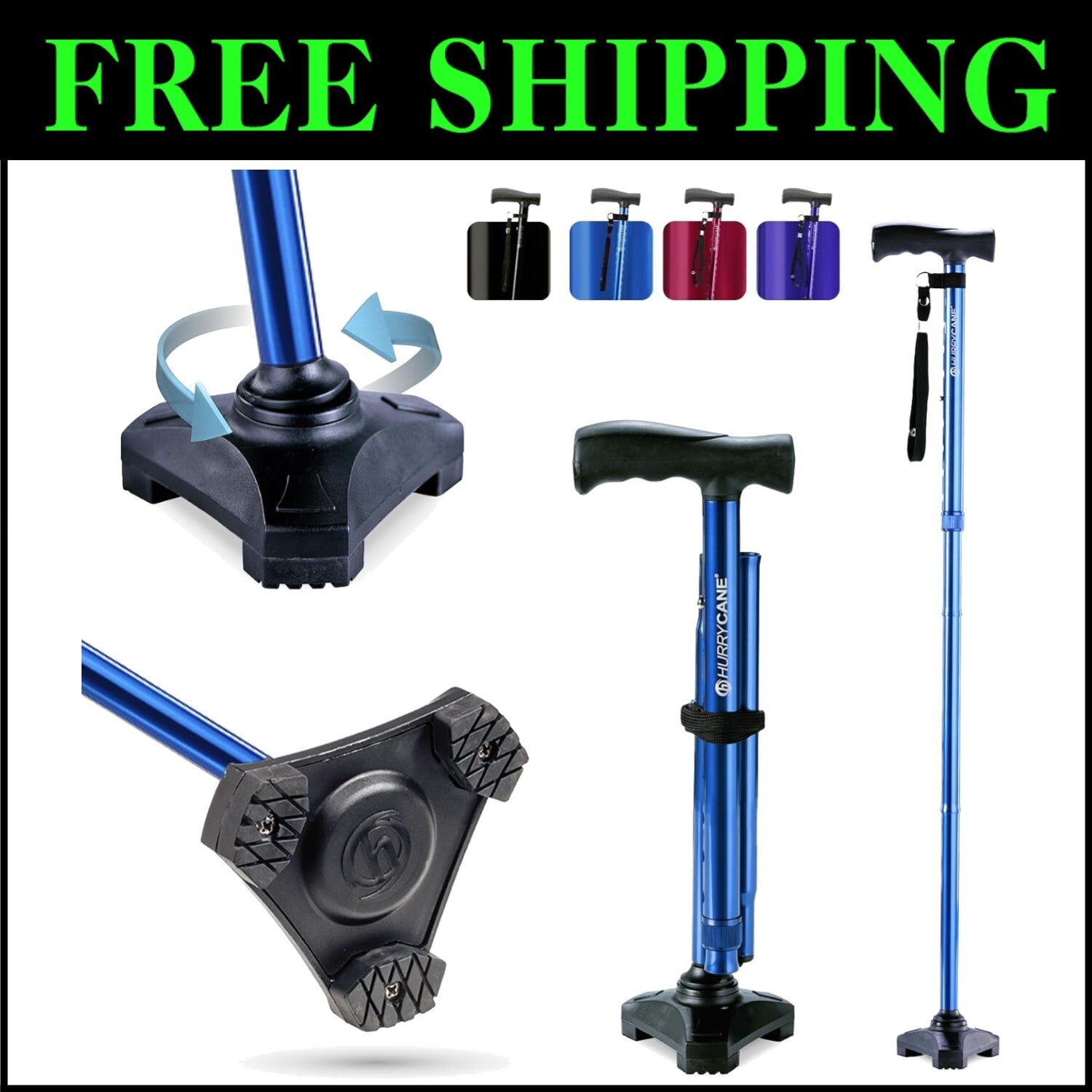 Lightweight Foldable Walking Cane, 37.5 Inches, Supports 350 lbs - Ideal for All