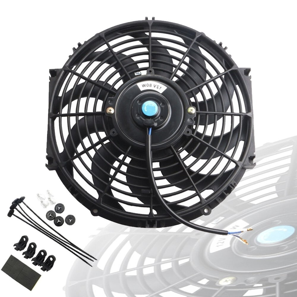 Black Universal 12V Slim Electric Radiator Fans Set of 2 with Mounting Kit