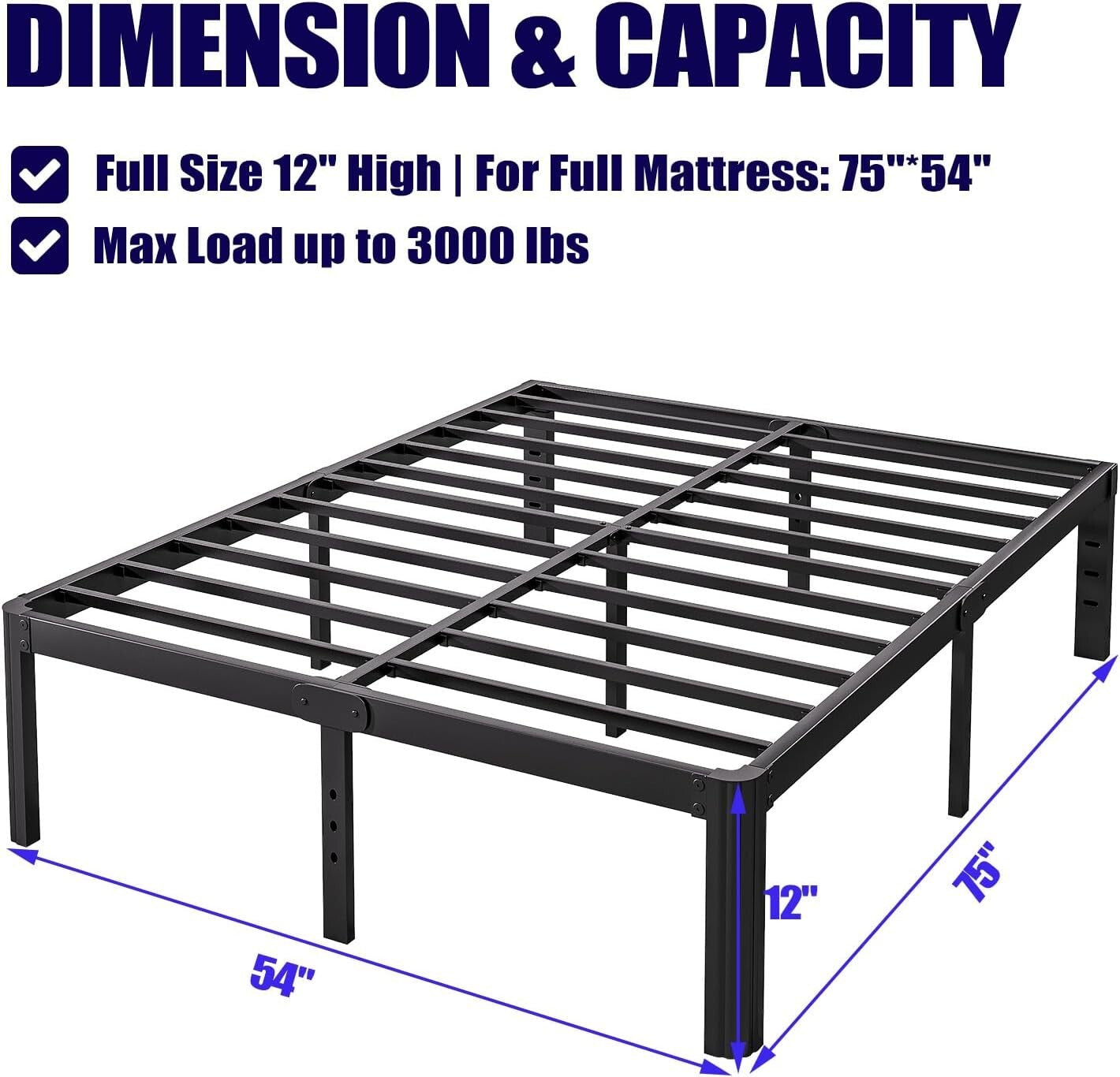 Full Size Black Metal Platform Bed Frame with Ample Storage and Stylish Finish