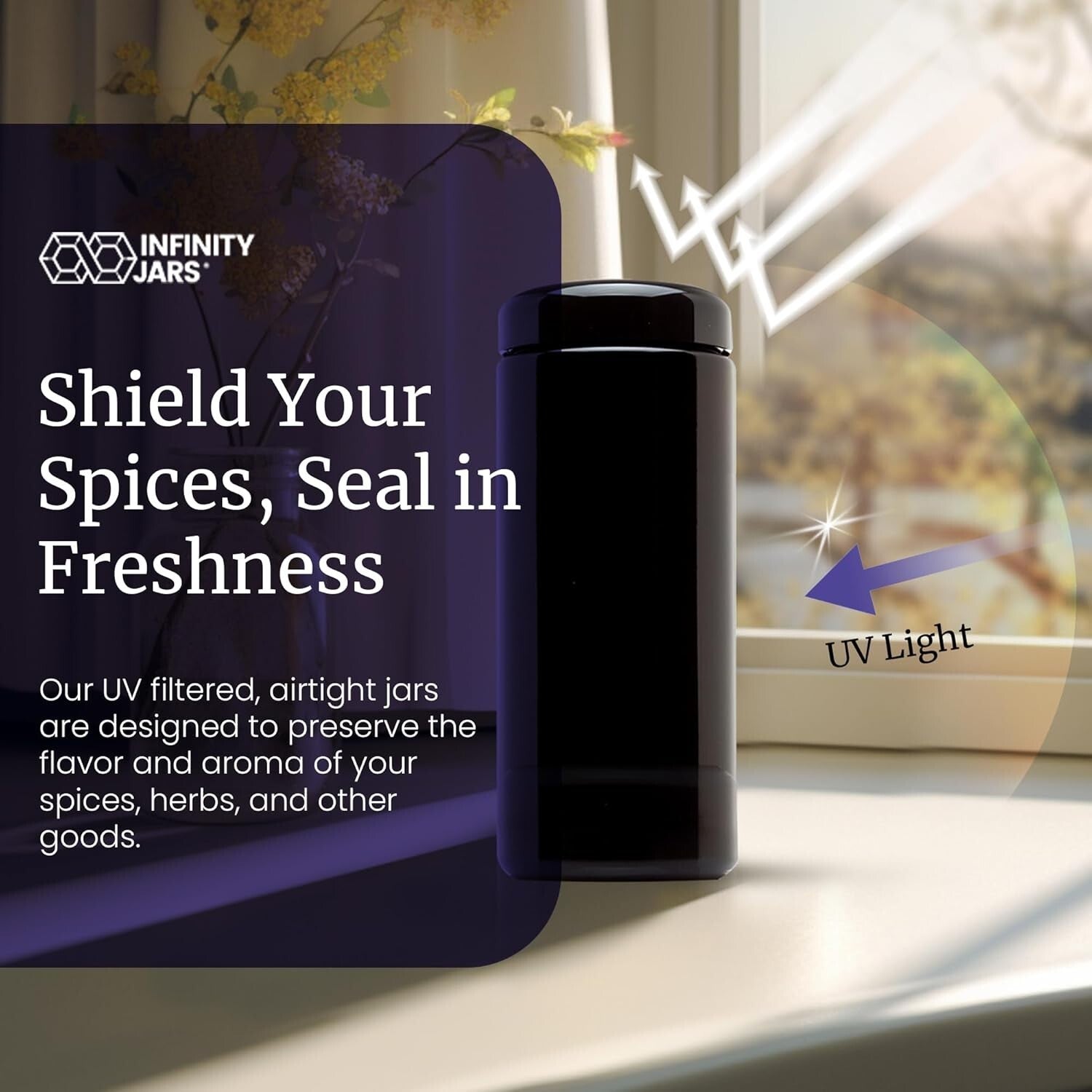 Classic Airtight Glass Jar - 1L UV Black Storage with Screw Top Lid, 3 Pack