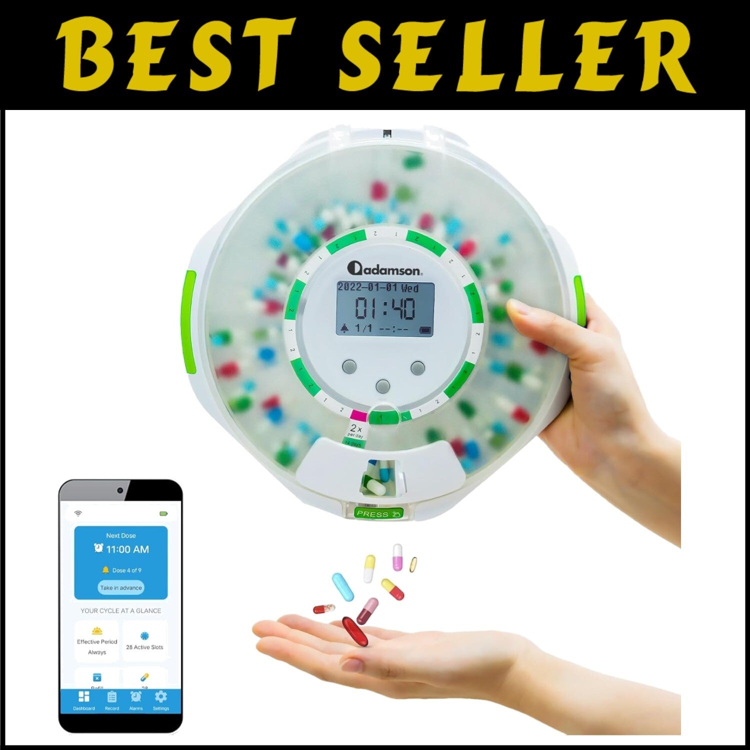 Automatic 28-Day Pill Dispenser with Lock & WiFi Monitoring - TimelyMed Solution