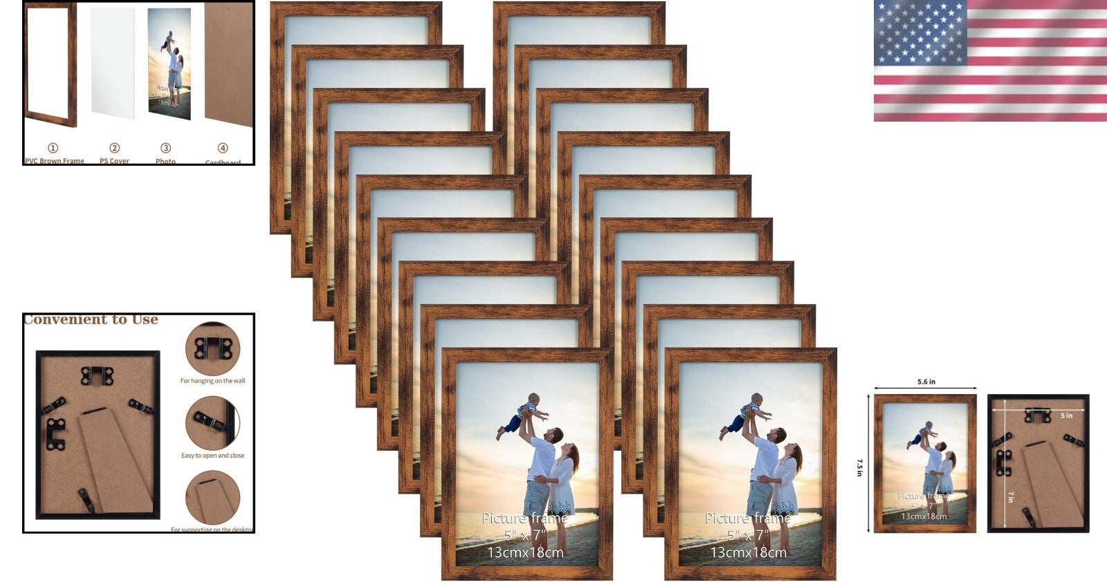 Affordable 18-Pack Rustic Brown Frames for Wall Art and Family Photos