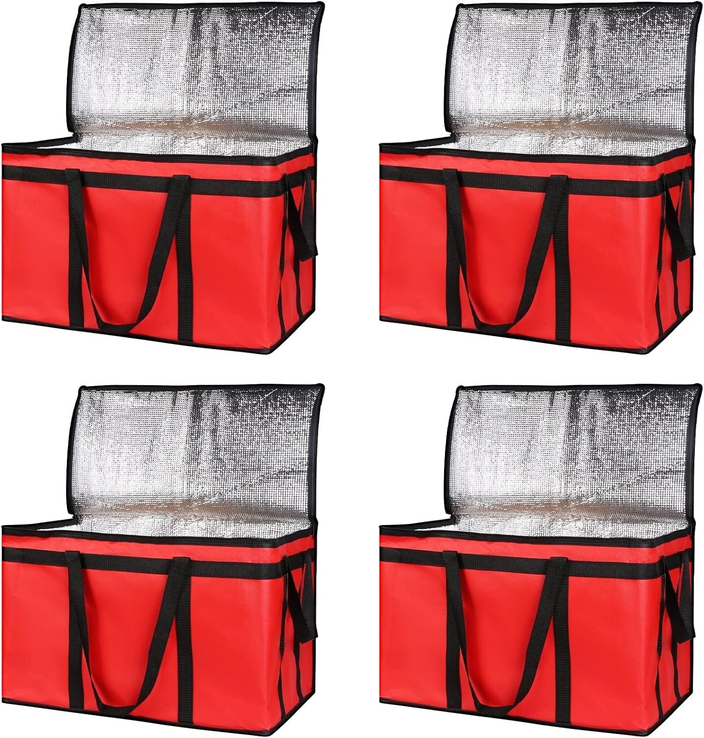 Eco-Friendly Insulated Grocery Shopping Bags 4-Pack - Red, Stylish & Practical
