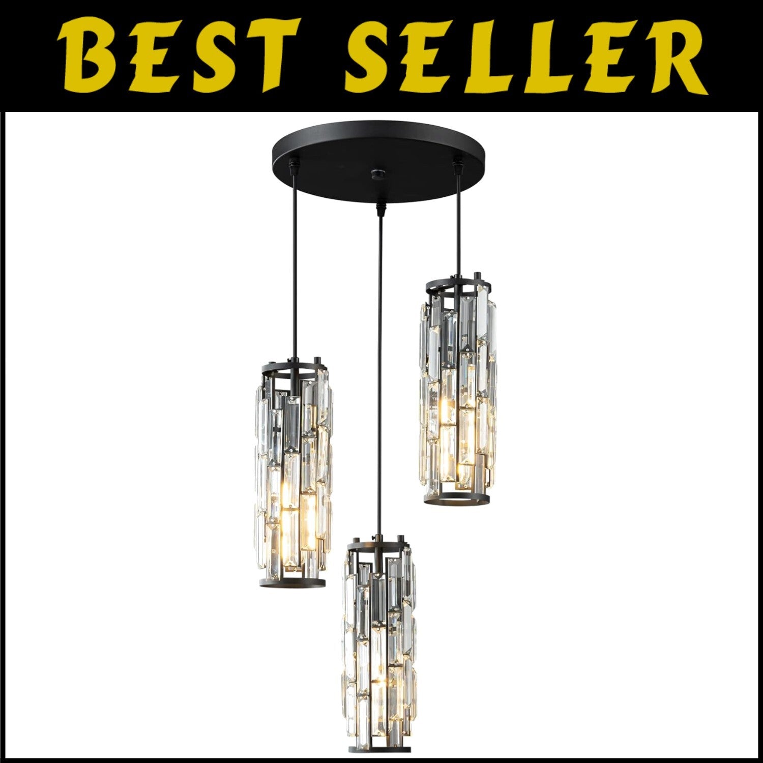 Modern Black Metal & Crystal Pendant Light - Perfect for Living Room and Kitchen