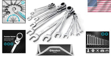 Load image into Gallery viewer, Professional 13-Piece Chrome Plated Flex-Head Wrench Set with Rolling Organizer