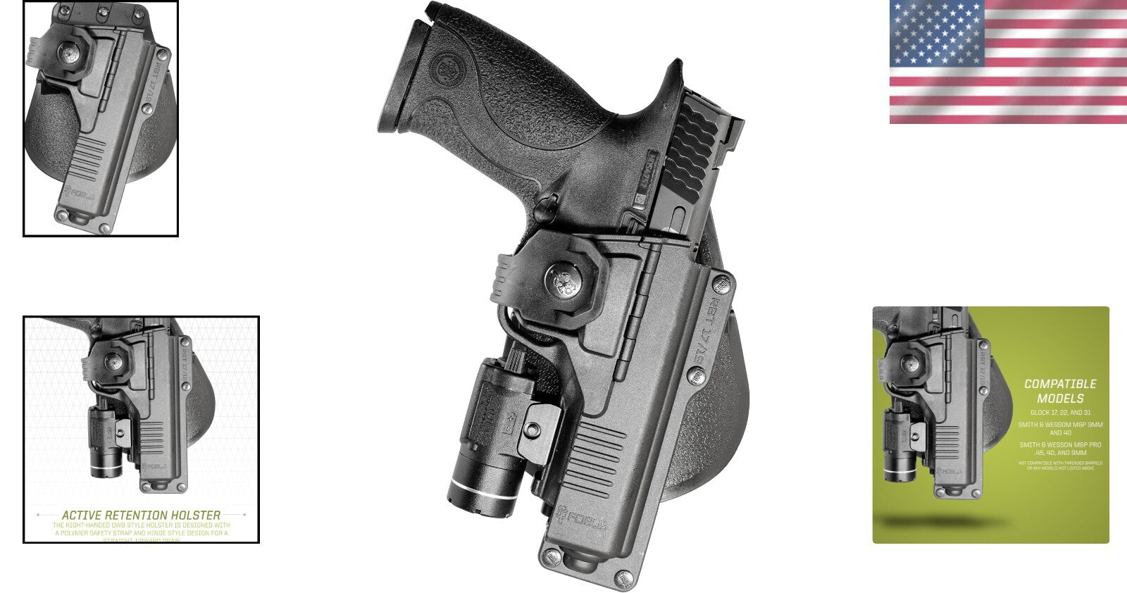 Adjustable OWB Holster for Right-Handed Firearms with Light/ Laser Compatibility