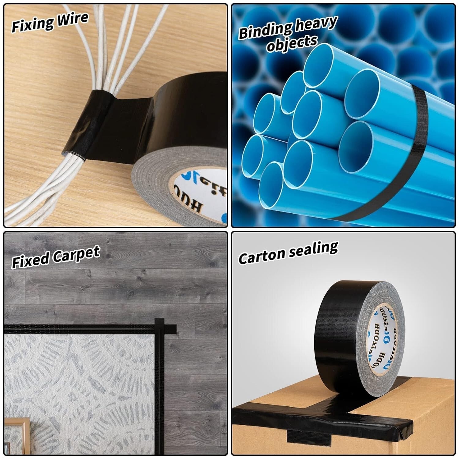 All-Weather 2 Inch Black Duct Tape Bulk - 12 Rolls, Strong Adhesive for Repairs