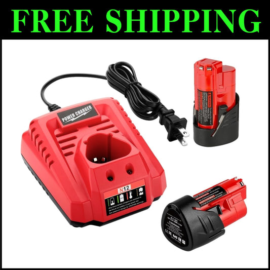 Professional 2-Pack 3500mAh Milwaukee M12 Batteries with Rapid Charger Included