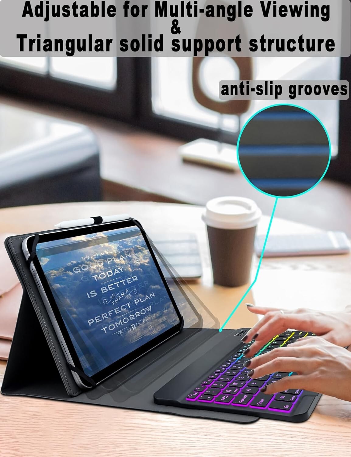 Stylish Backlit Keyboard Cover for 9-11” Tablets - Ideal for Casual Business