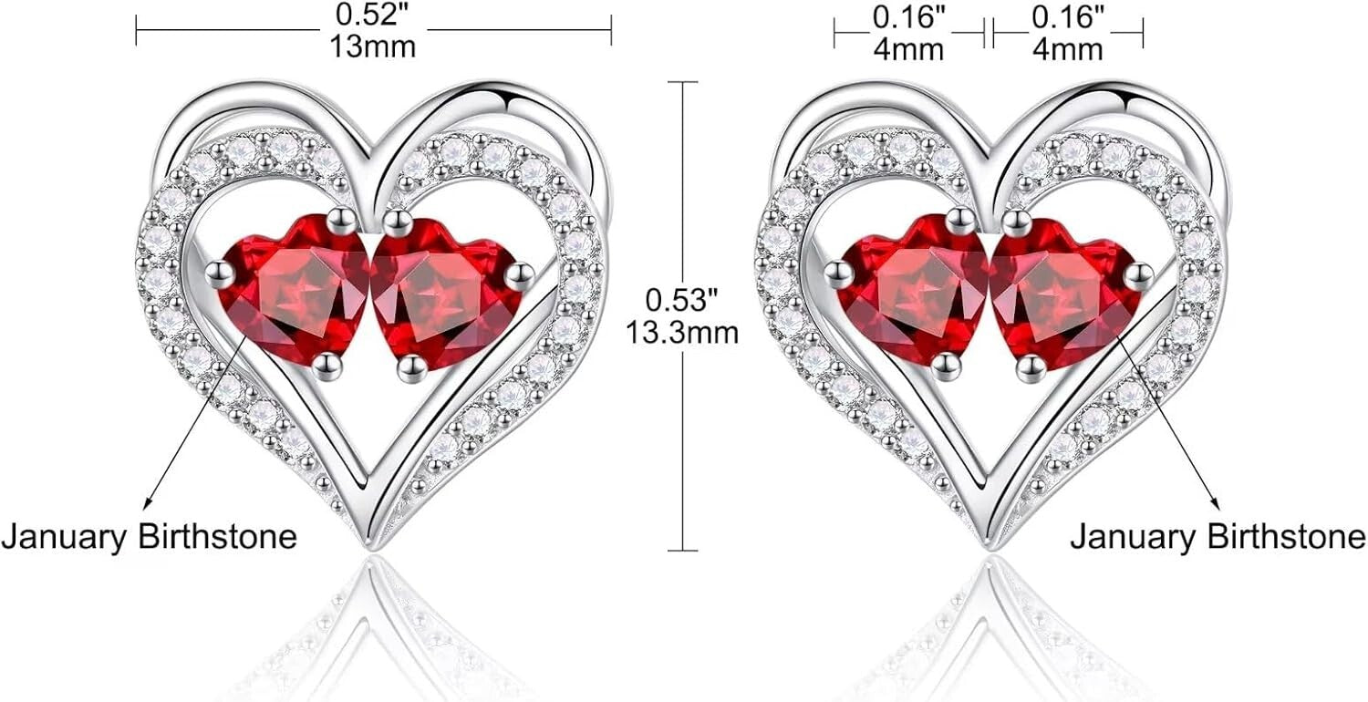 Elegant 925 Sterling Silver Birthstone Heart Earrings - Perfect Anniversary Gift