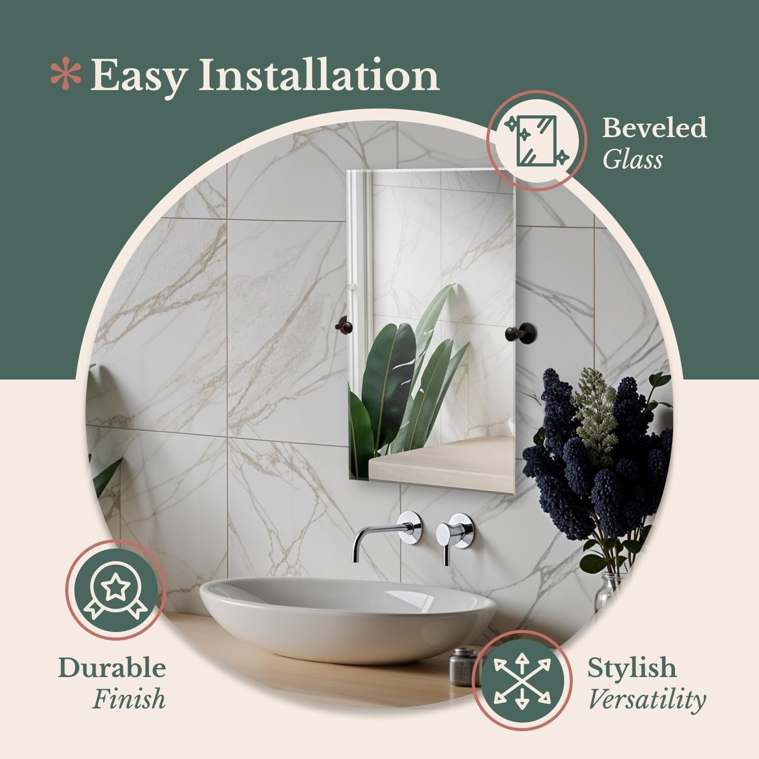 Stylish Adjustable Frameless Mirror with Rounded Brackets for Modern Homes