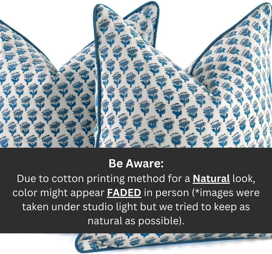 Handcrafted Apatite Blue Floral Throw Pillow Covers - Elegant Bohemian Style