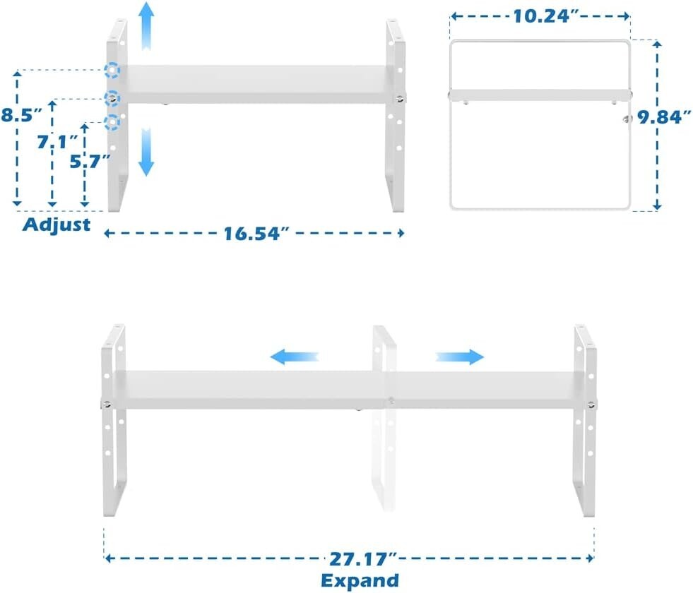 Durable Adjustable Kitchen & Bathroom Shelf Rack - Expandable 2-Tier Organizer