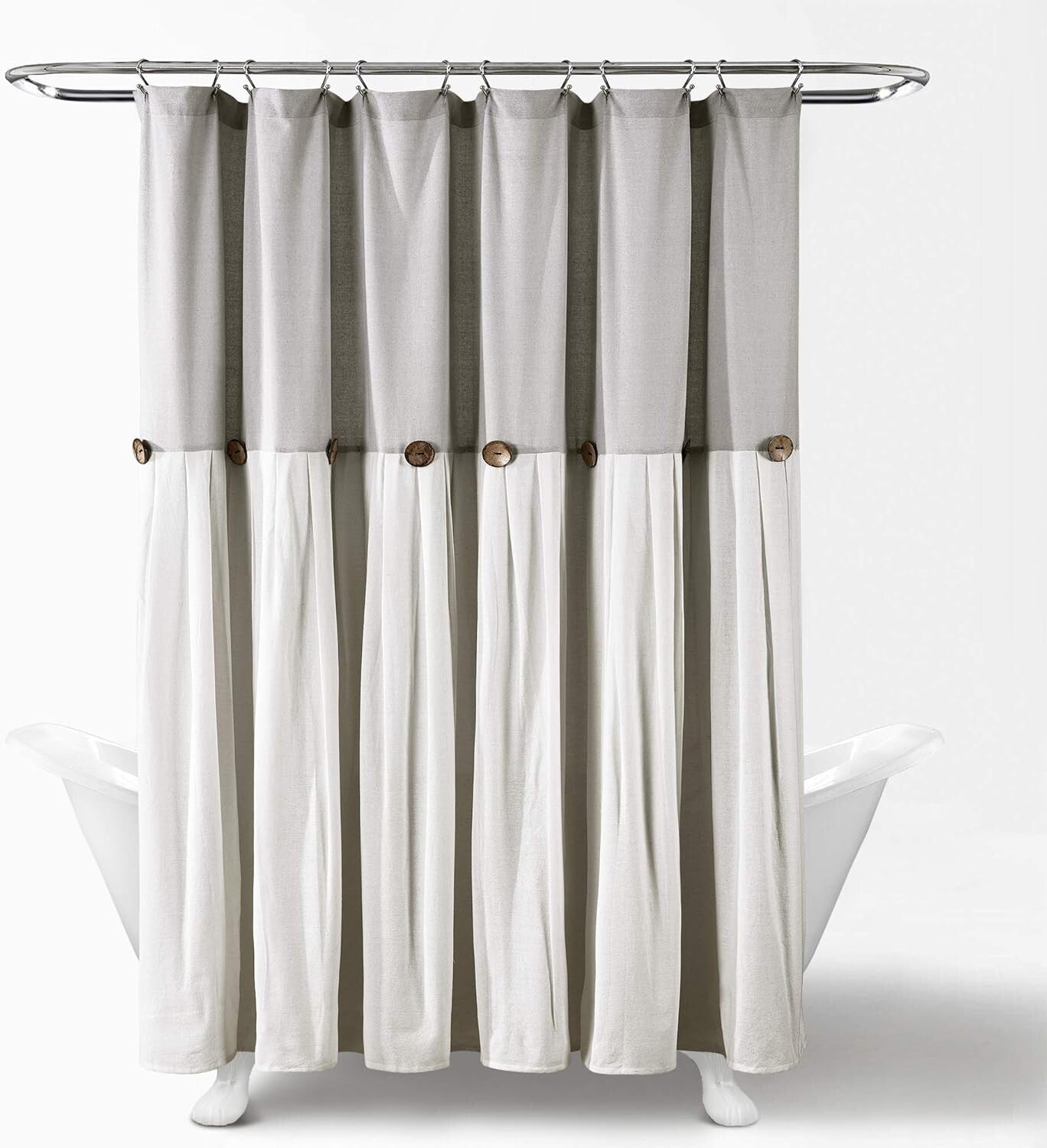 Elegant Farmhouse Shower Curtain 72" W x 78" L - Pleated Design with Buttons