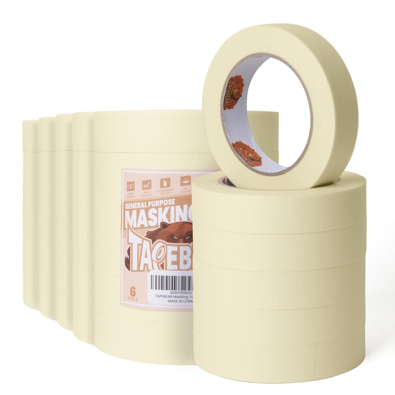 Writable Beige Paper Masking Tape - 36 Rolls, Perfect for Painting & Labeling