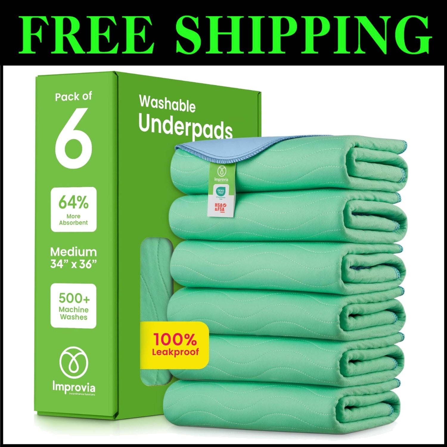 Maximum Absorbency Waterproof Incontinence Pads - Machine Washable Pack of 6