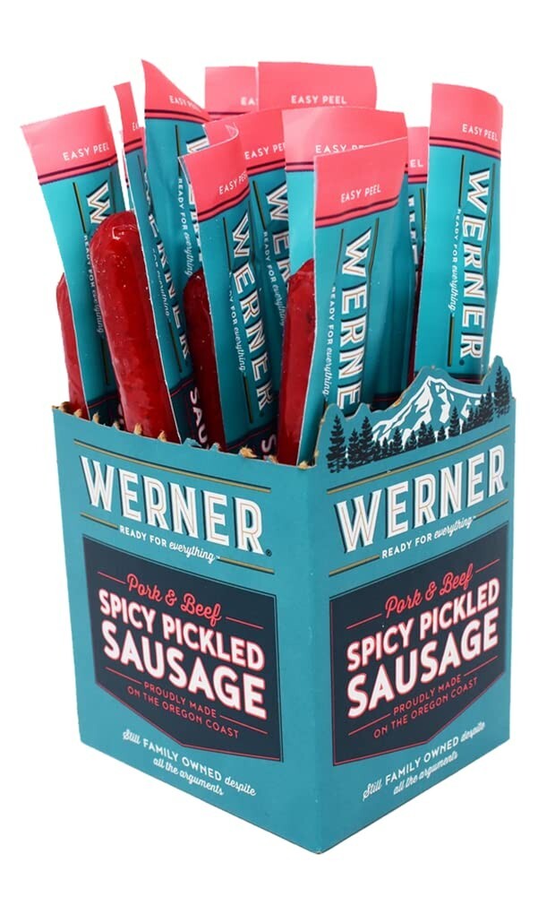 Gourmet Spicy Pickled Sausage Pack of 24 – 1.7oz Individually Wrapped Snacks