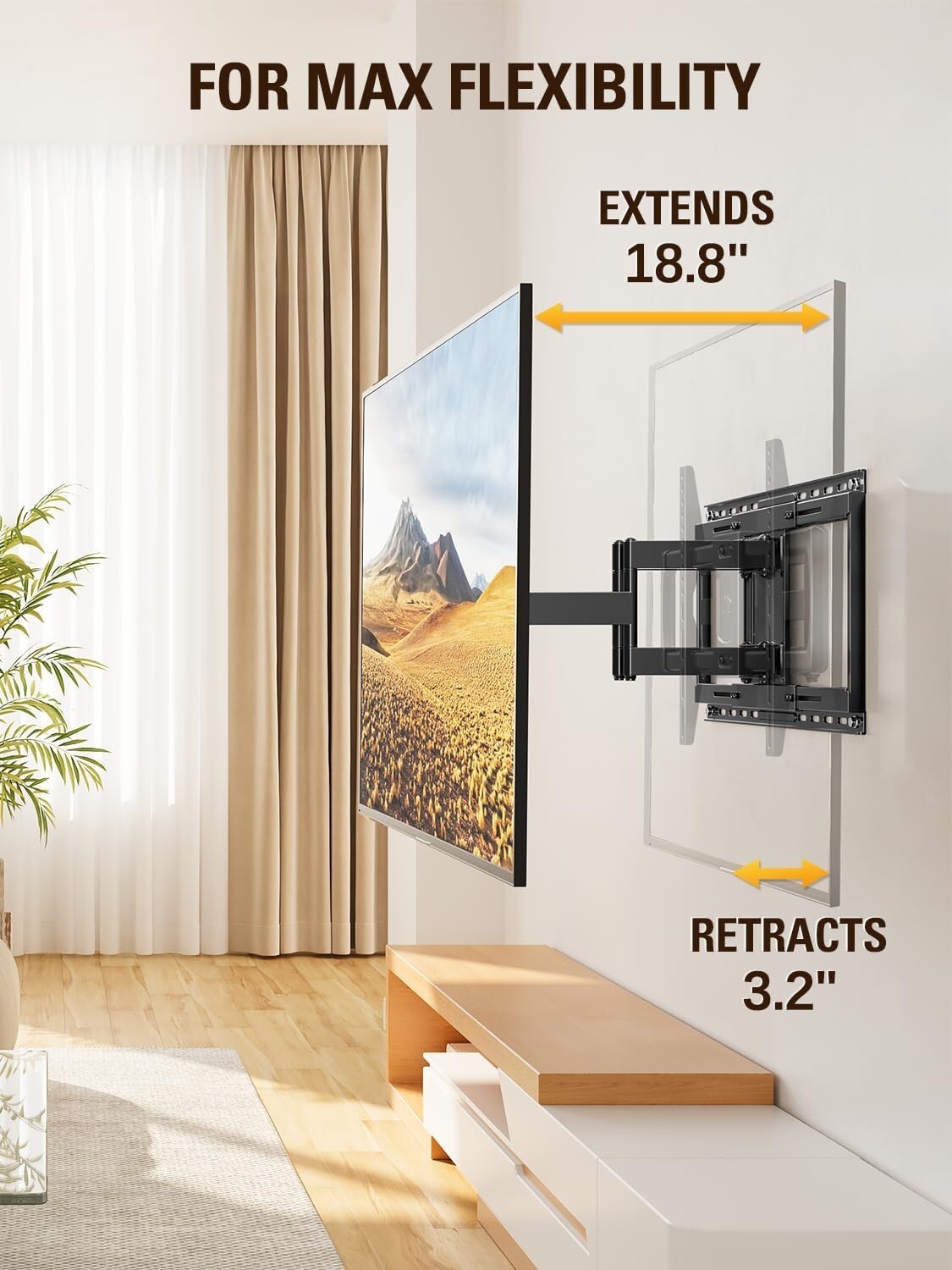 Durable TV Wall Mount for 42-86" TVs - Easy Install, Centering & Glare Reduction