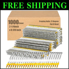 Load image into Gallery viewer, Heavy-Duty 21 Degree Framing Nails: 1000 Pack of Galvanized Ring Shank Nails