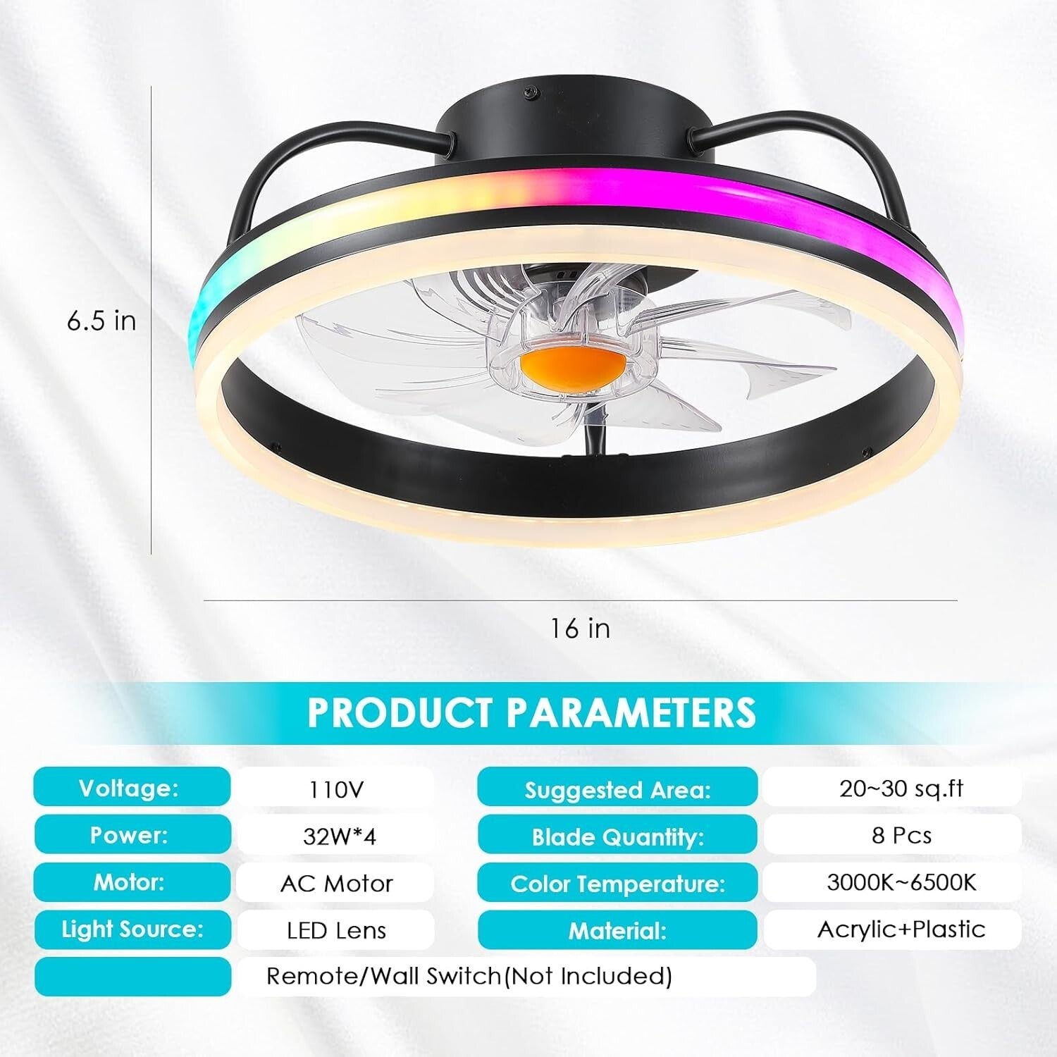 Dimmable LED 16" Ceiling Fan with Remote - Stylish Flush Mount for Every Room