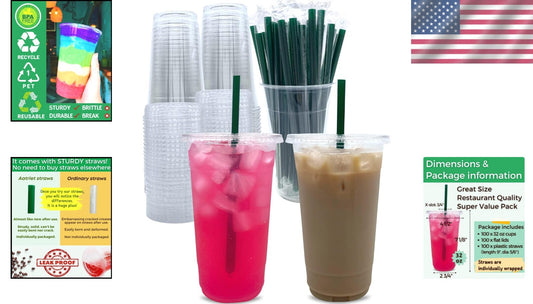 BPA-Free 32 oz Clear Plastic Cups with Lids & Straws - Disposable Convenience