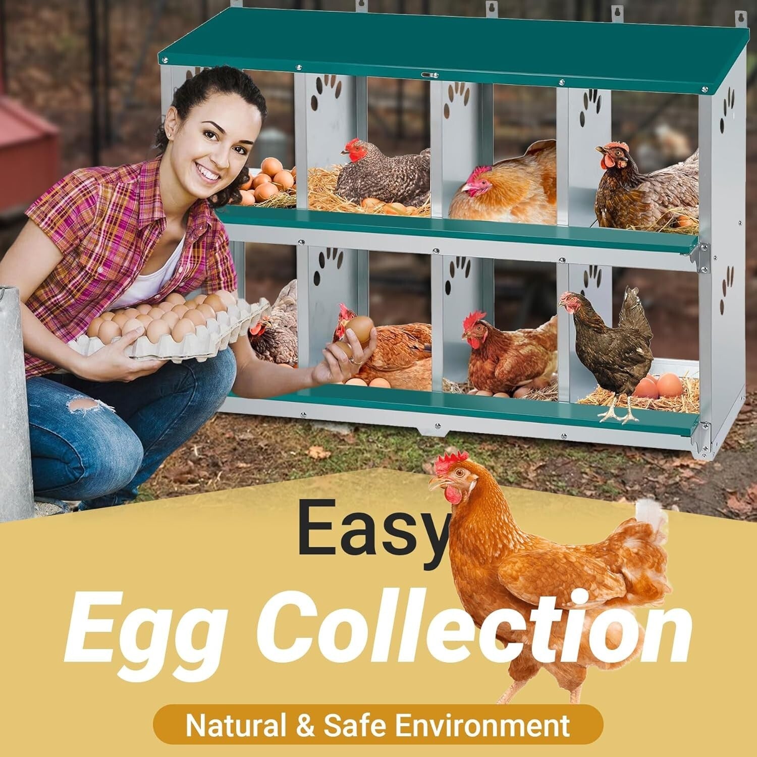 Spacious 8 Compartment Chicken Nesting Box - Ideal for Comfortable Egg Laying