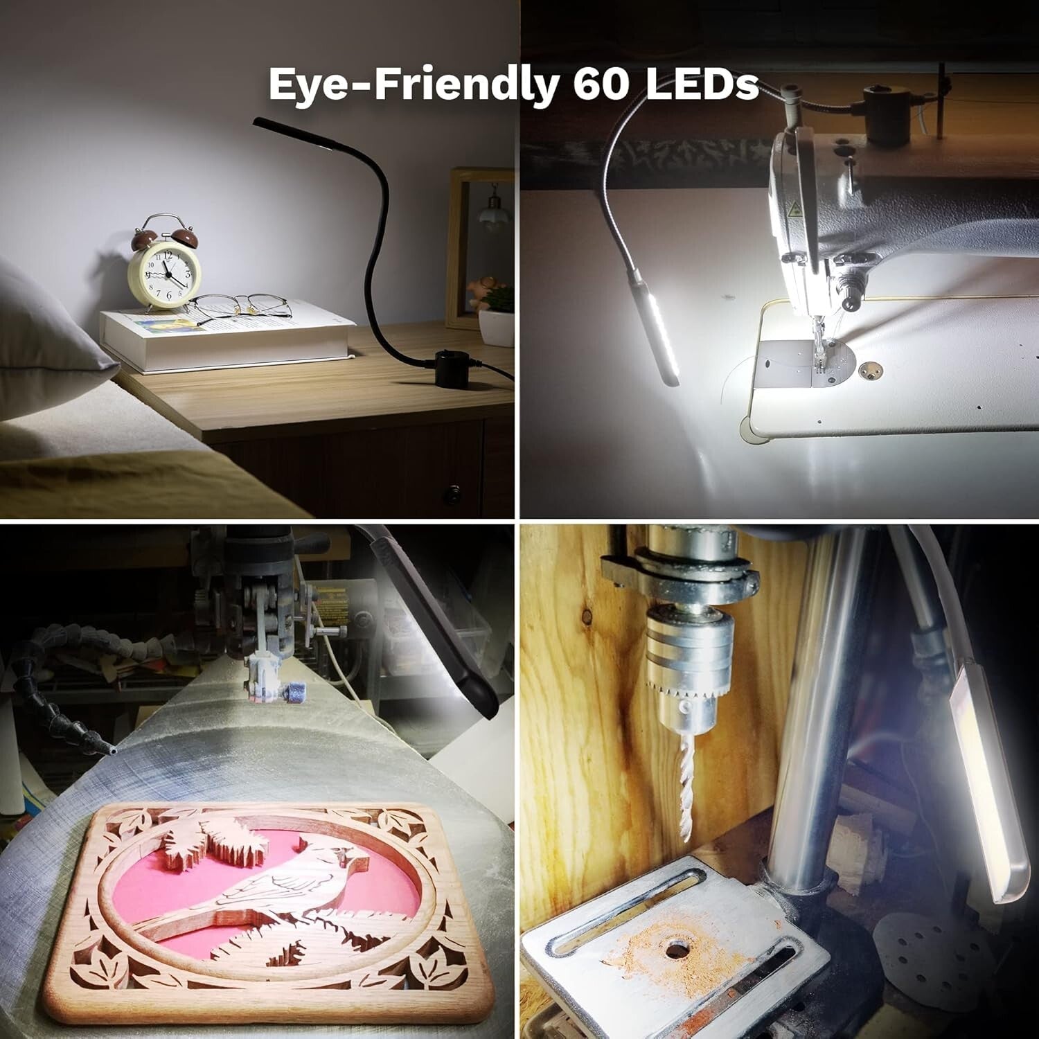 Adjustable 14'' LED Work Lights with Magnetic Base - Perfect for Crafts & Sewing