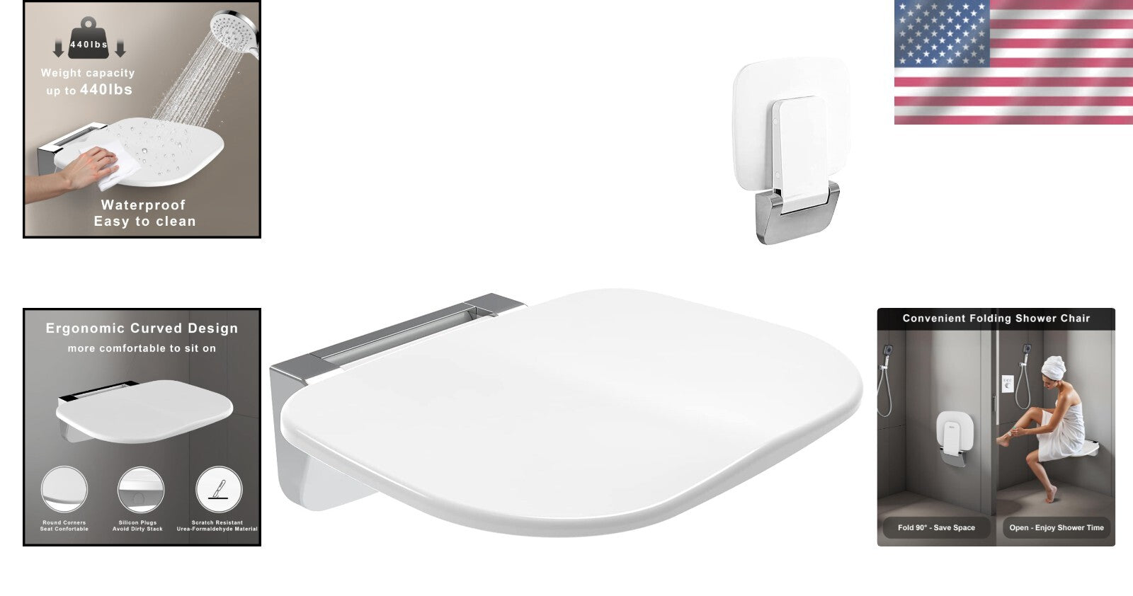 Durable Therapy Shower Chair - Wall-Mounted Foldable Seat for Elderly & Disabled