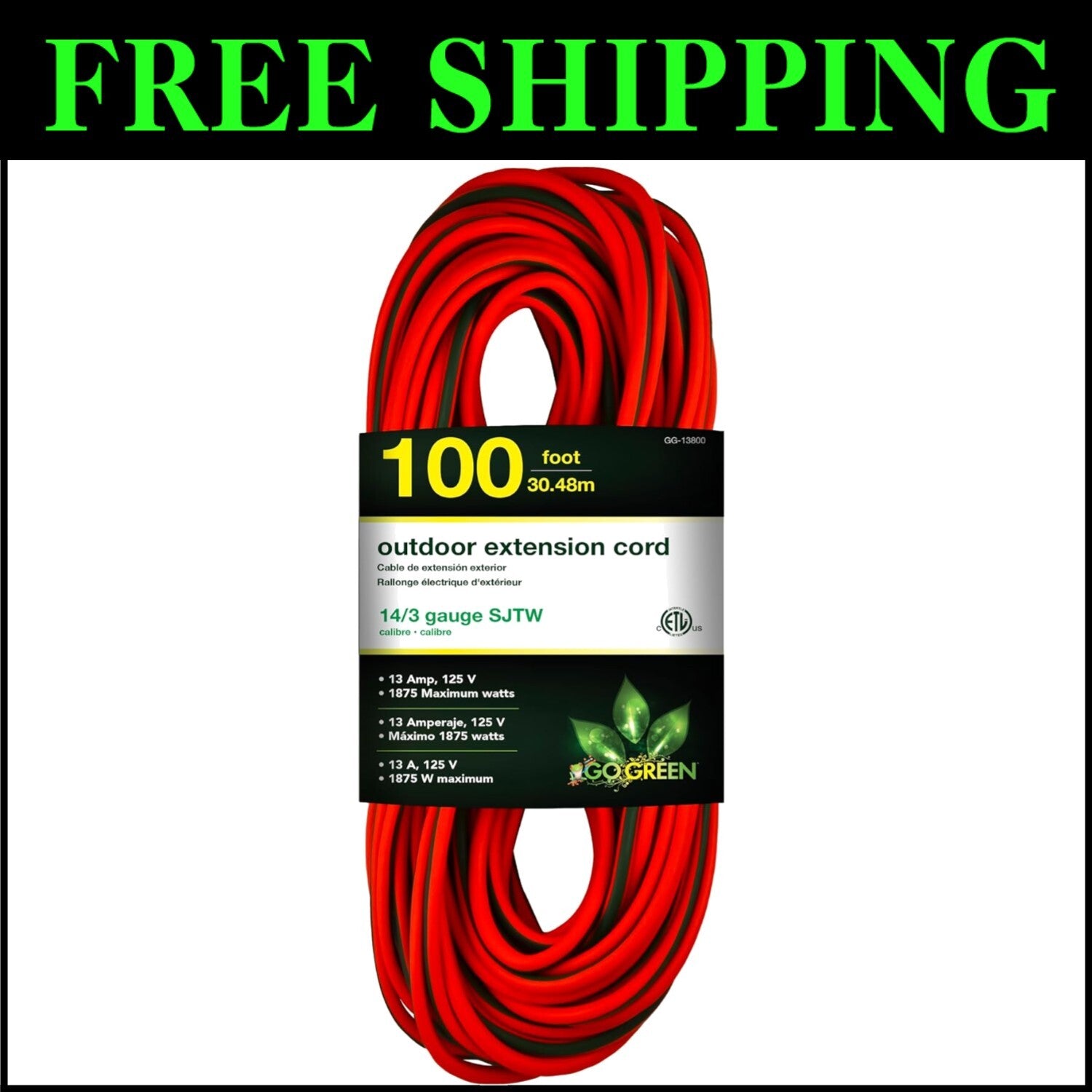 Moisture Resistant 100ft Extension Cord with Lighted End – Perfect for Outdoors