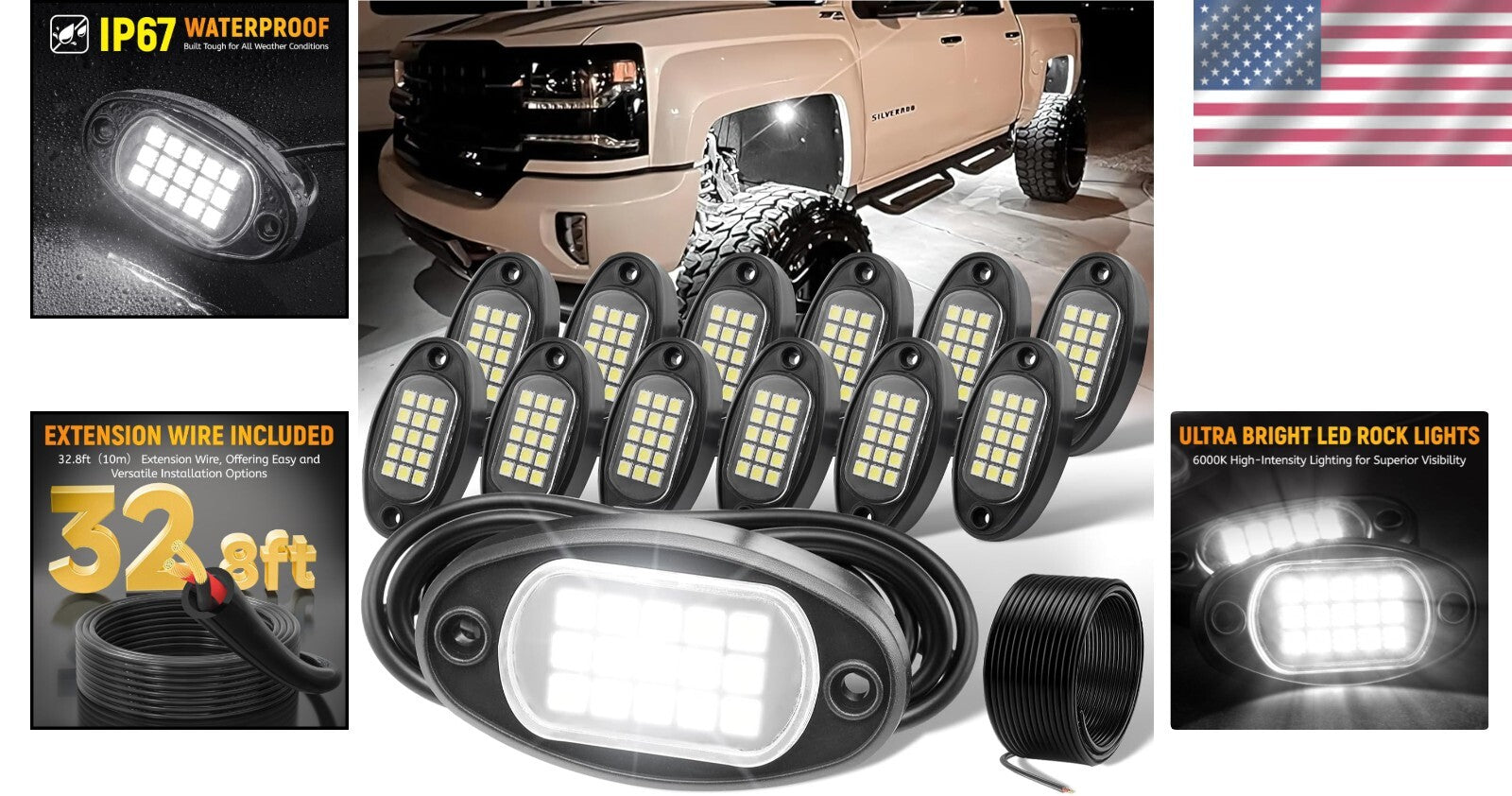 Bright Clear LED Pod Lights - Waterproof 12 Pods for Trucks and Offroad Use