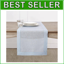 Load image into Gallery viewer, Elegant Light Blue 14 x 132 Inches Pure Linen Table Runner - Classic Hemstitch