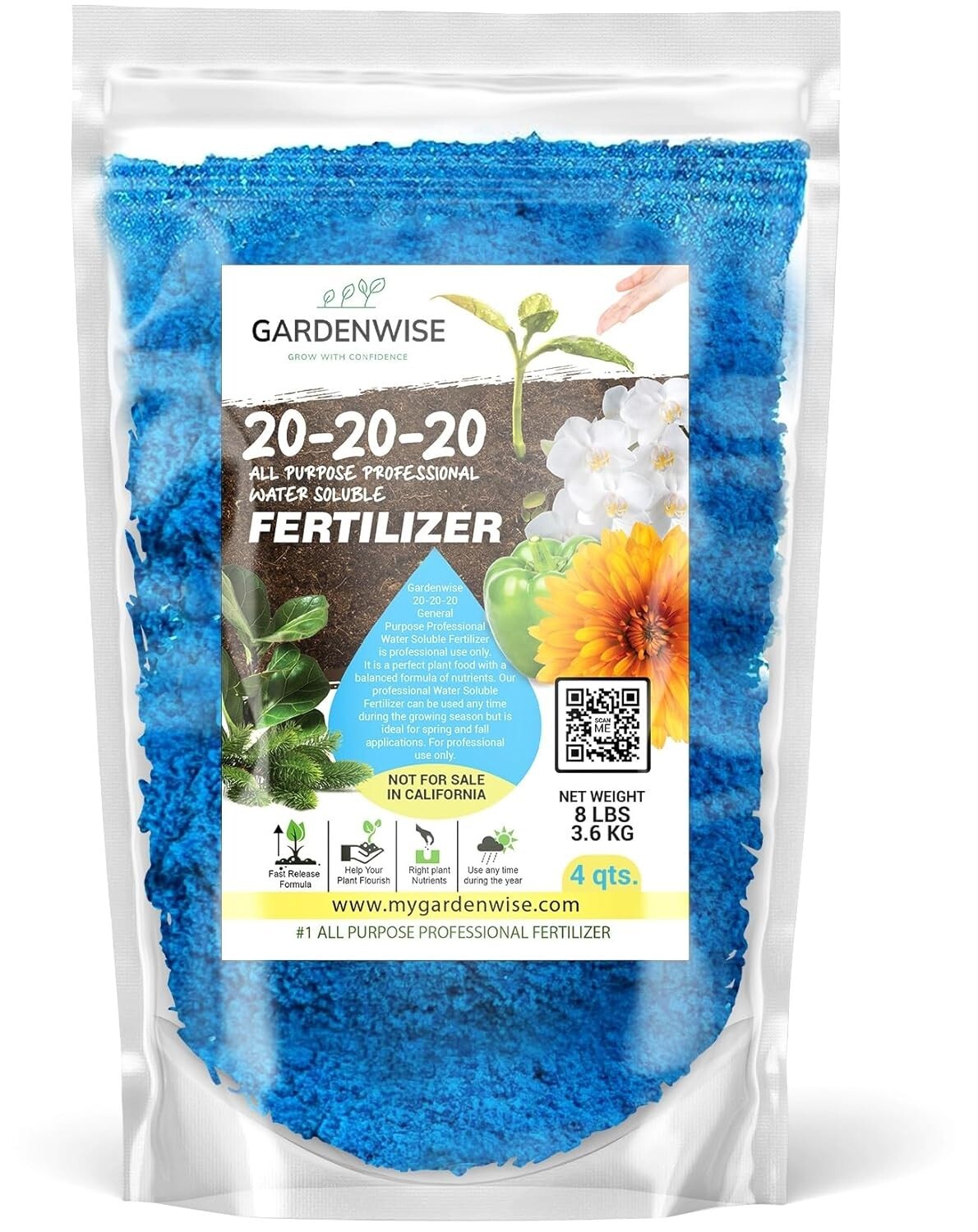 Universal 20-20-20 Water-Soluble Fertilizer - Ideal for All Plants, 4 Quarts