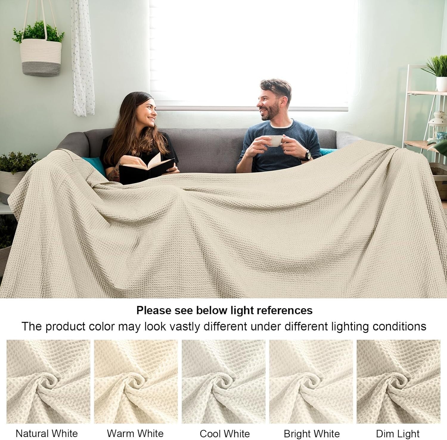 Versatile Oversized Cotton Waffle Throw Blanket - Perfect for Home and Travel